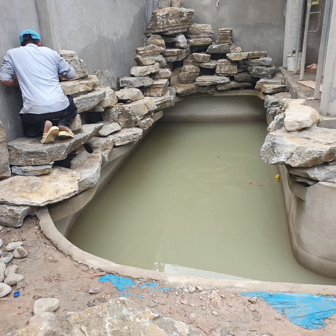 Tiểu cảnh hồ cá đá cổ thạch 